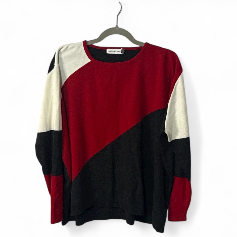 Karen Lessly Red and Black Block Sweater